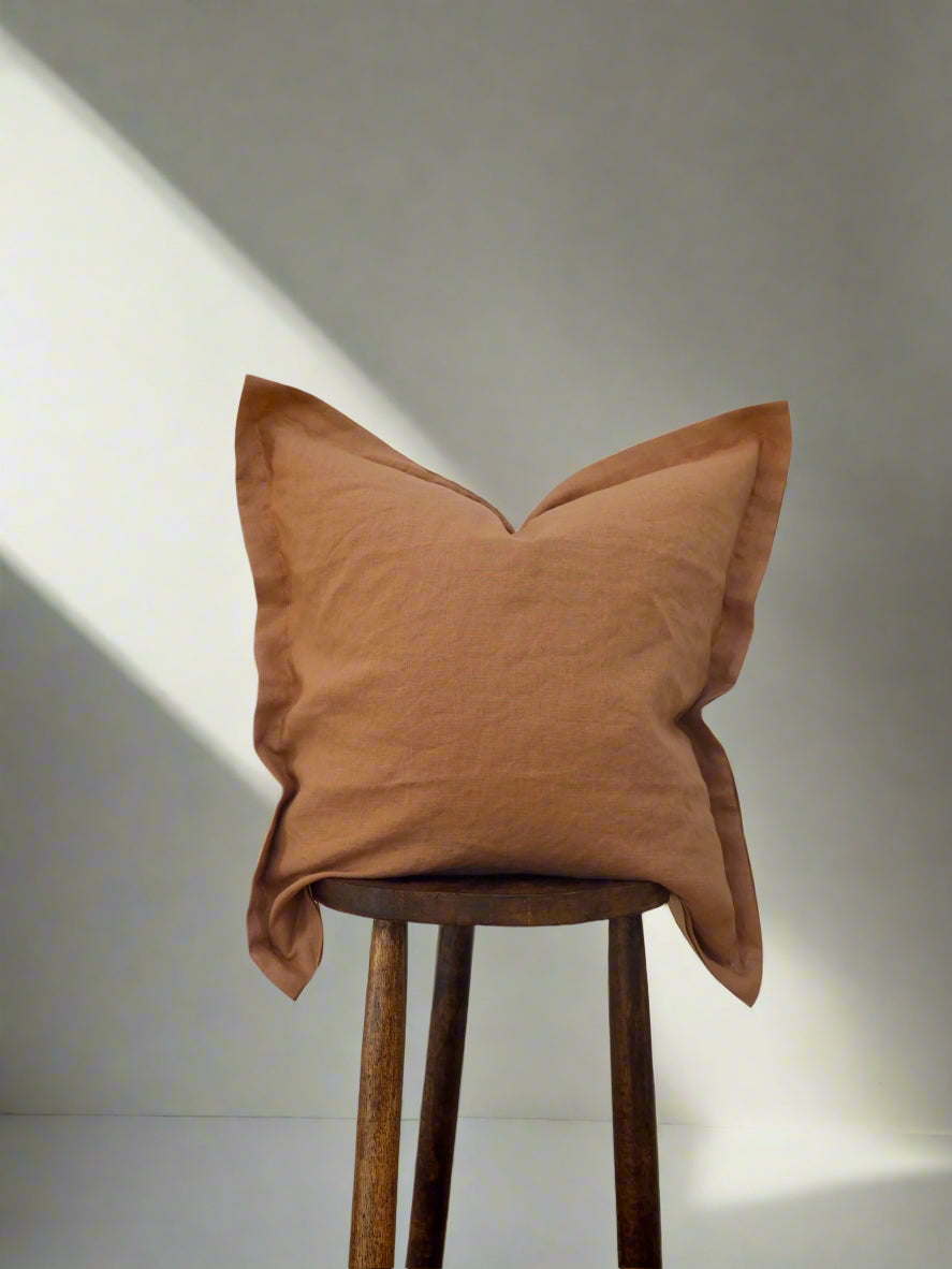 Gina Double Sided Linen Cushion Cover in Hazelnut and Apricot - TSL Co