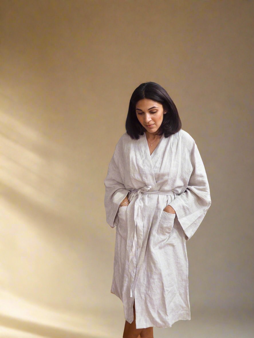 Pure Linen Robe in Oatmeal - TSL