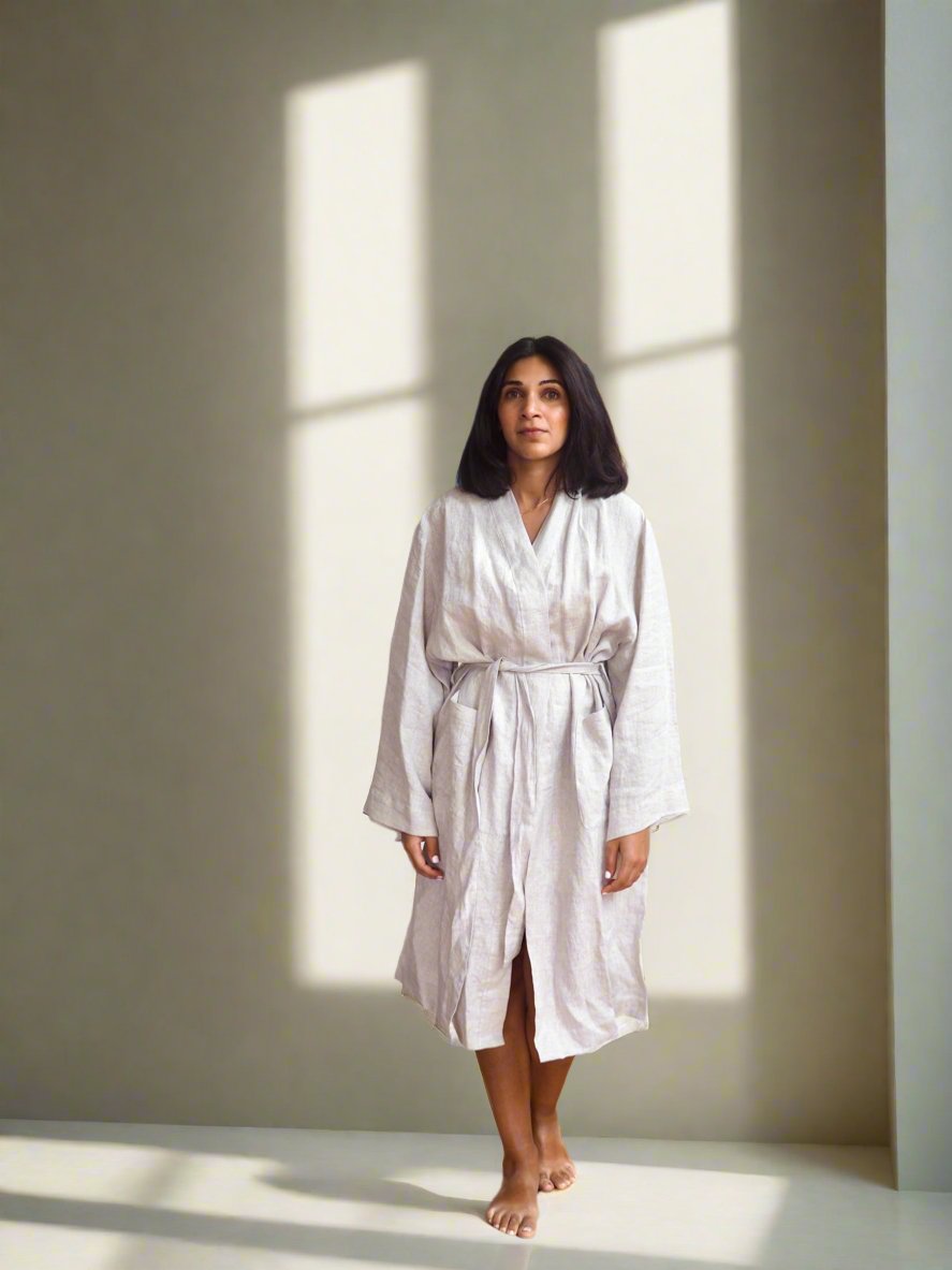 Pure Linen Robe in Oatmeal - TSL