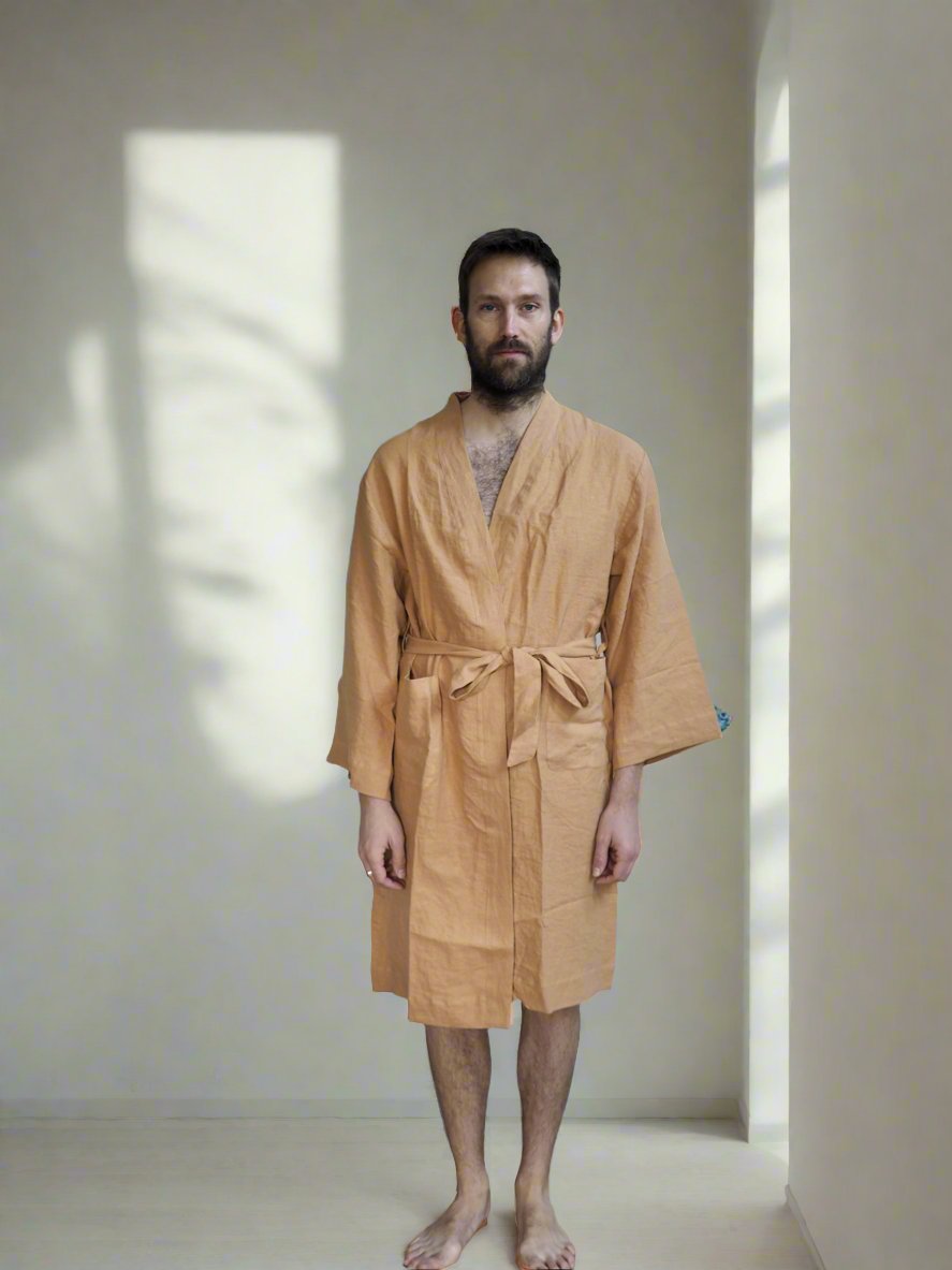 Pure Linen Robe in Rust - TSL