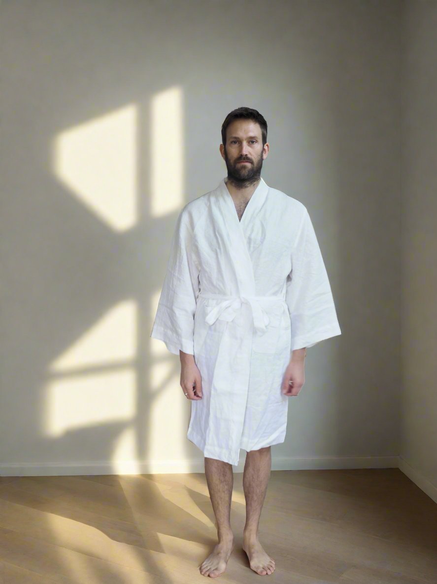 Pure Linen Robe in White - TSL