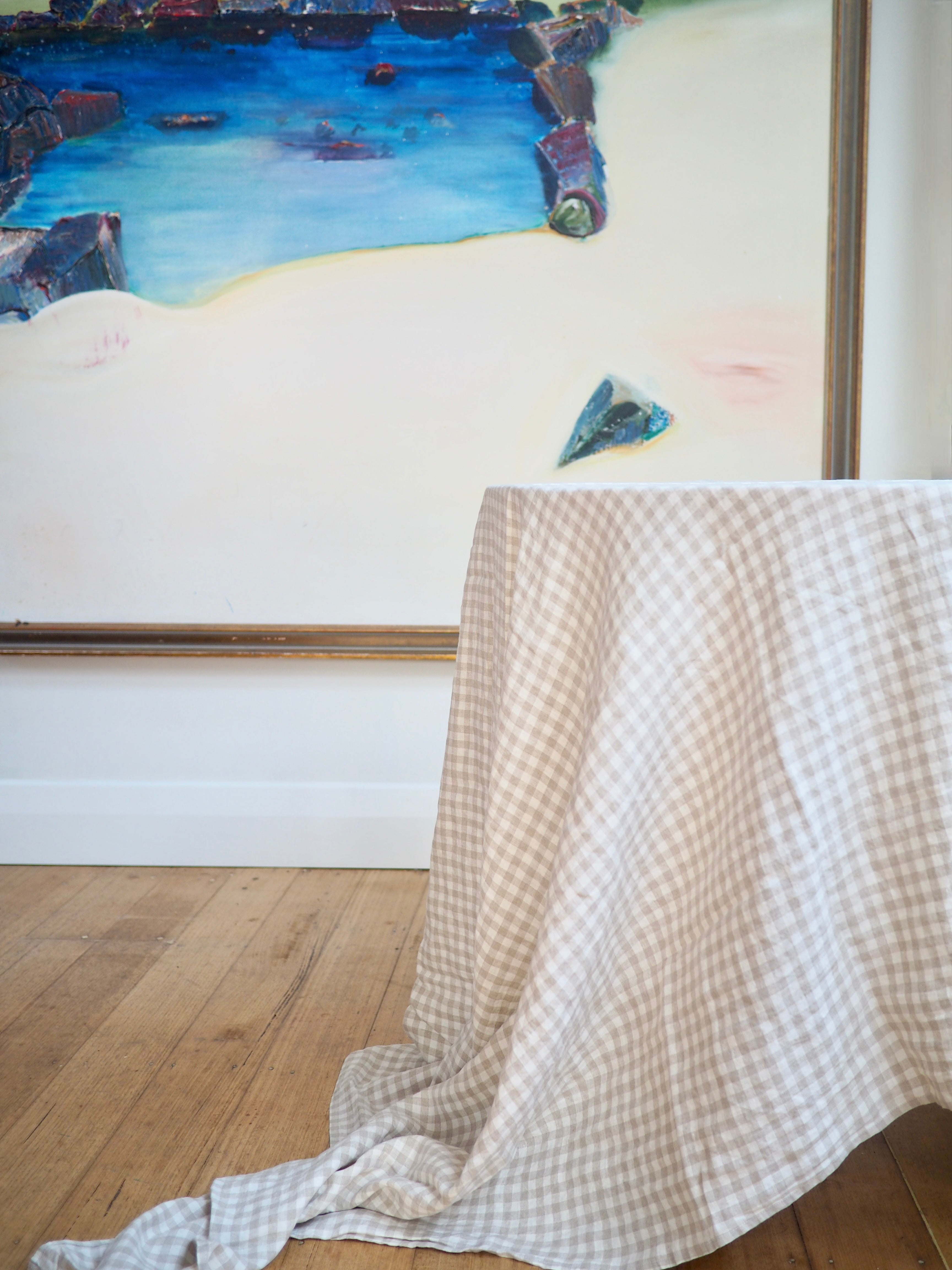 Linen Tablecloth in Natural Gingham